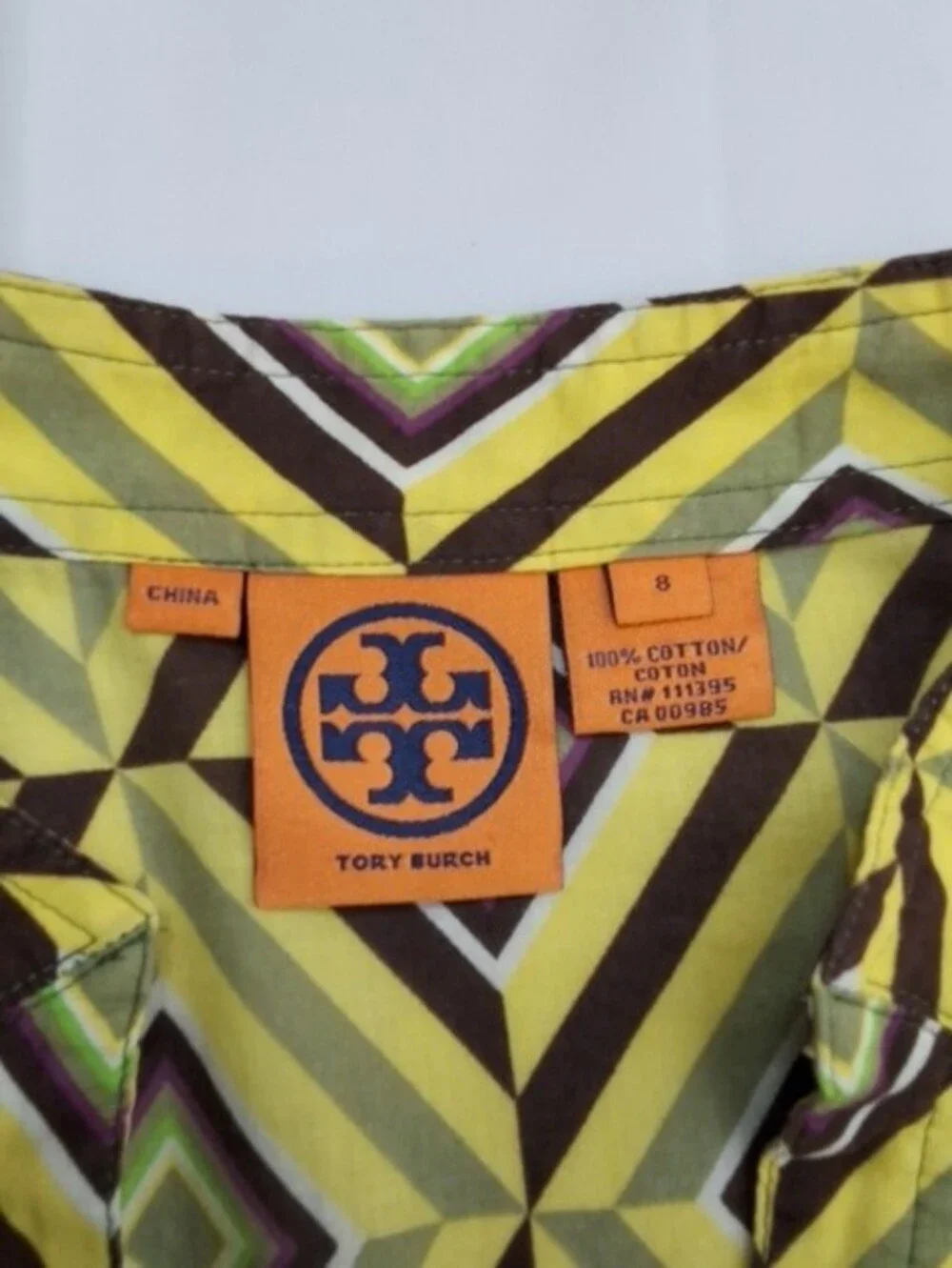 Tory Burch Yellow Geometric V-Neck Blouse